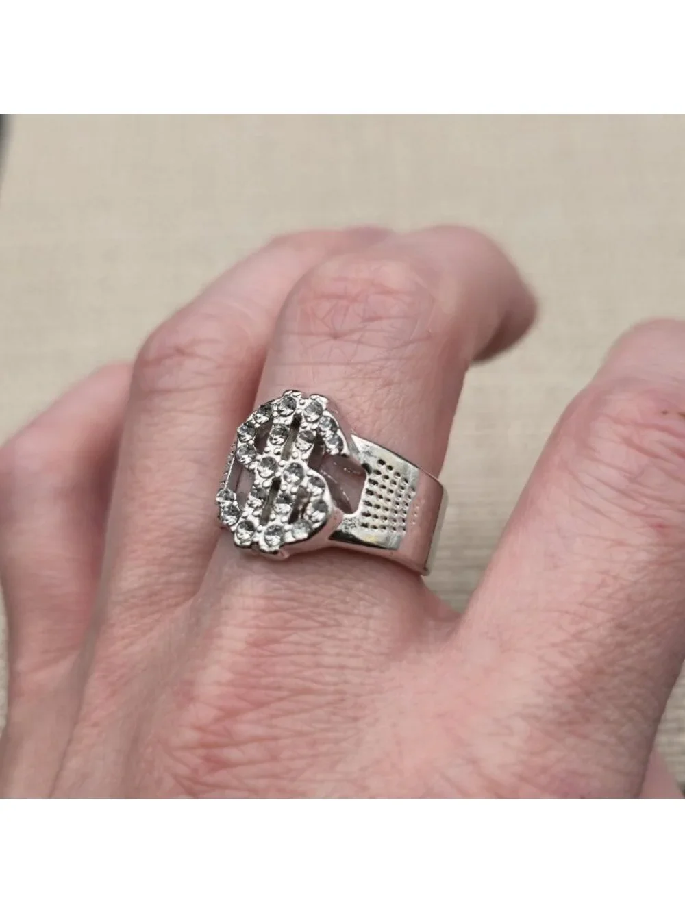 Size 10.75 Iced Out Dollar Sign Ring for Men - Hip Hop Band Ring A8104